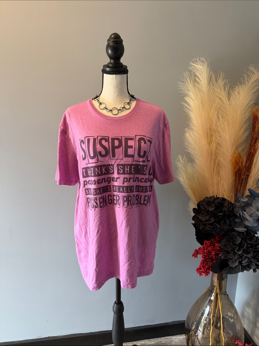 Graphic Pink Tee with Bold Black Text